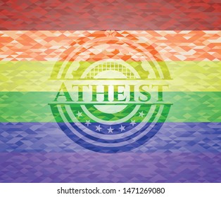 Atheist on mosaic background with the colors of the LGBT flag