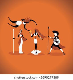 athena, aphrodite and hera discussing the golden apple