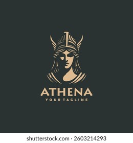 Athena the goddess icon vector black logo illustration black background design
