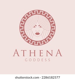 Athena goddess logo design. Greek goddess vector logotype. Beauty and art industry logo template. Goddess of wisdom, industrial strategy and tactics.