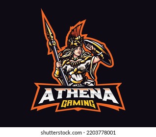 Athena goddess mascot logo design. Vector illustration queen of war. Logo illustration for mascot or symbol and identity, emblem sports or e-sports gaming team