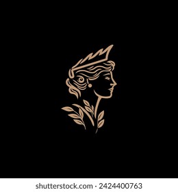 Athena line art logo icon design template