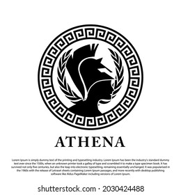 Athena logo design. Athena head on circle ornament  for stamp, emblem, logo and others