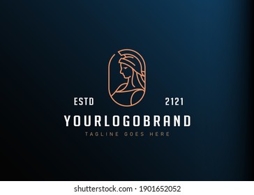 Athena logo design. Vector illustration of athena the goddess of war. Modern vintage icon design template with line art style.