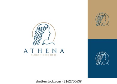 Logo de la lujosa línea artística de Athena, icono de cabeza elegante de una mujer griega o romana