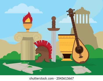 athena temple and icons scene