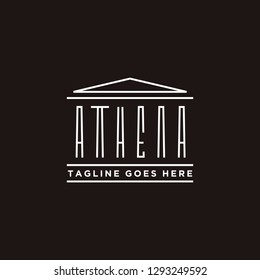 Athena Typography With Pillar Column Greek Rome Historical Building Logo Design