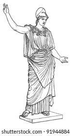 Athena of Velletri - greek - roman sculpture / vintage illustration from Meyers Konversations-Lexikon 1897