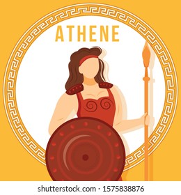 Athene orange social media post mockup. Ancient Greek goddess. Mythological figure. Web banner design template. Social media booster, content layout. Poster, printable card with flat illustrations