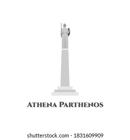 Athens, Attica, Greece isolated on white background. Athena Parthenos Statue in Pedion Areos Park. The most famous landmark you must visit. Popular touristic european destination. Athens city view