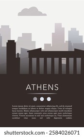 Athens city template for website, presentation, front page, invitation, publication sheet with skyline, landmarks. Vector Greece image layout, simple and grayscale