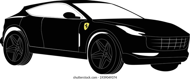 ATHENS, GREECE, 19 MARCH 2021: Ferrari Purosangue Suv Car Vector Illustration, EPS 10