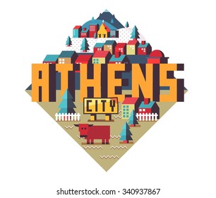 Athens in greece is Beautiful city to visit on holiday, vector cartoon illustration