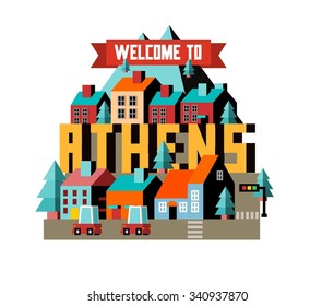 Athens in greece is Beautiful city to visit on holiday, vector cartoon illustration