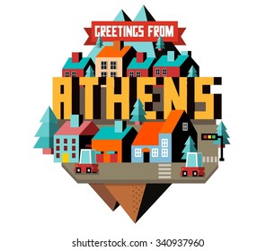 Athens in greece is Beautiful city to visit on holiday, vector cartoon illustration