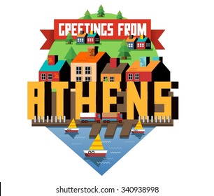 Athens in greece is Beautiful city to visit on holiday, vector cartoon illustration
