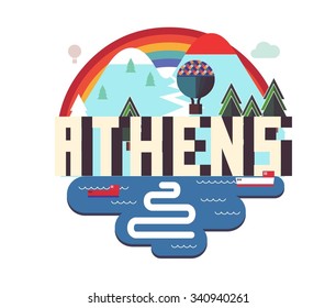 Athens in greece is Beautiful city to visit on holiday, vector cartoon illustration