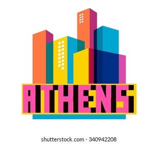 Athens in greece is Beautiful city to visit on holiday, vector cartoon illustration