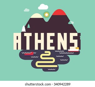 Athens in greece is Beautiful city to visit on holiday, vector cartoon illustration