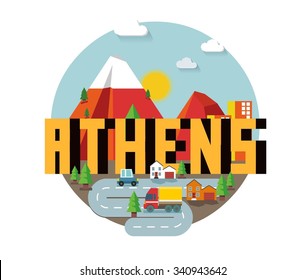 Athens in greece is Beautiful city to visit on holiday, vector cartoon illustration