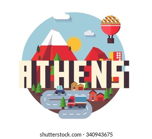 Athens in greece is Beautiful city to visit on holiday, vector cartoon illustration
