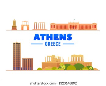 Athens ( Greece ) city landmarks at white background. Vector Illustration. Business travel and tourism concept with old buildings. Image for presentation, banner, web site. 