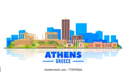 Athens( Greece ) city skyline with panorama on white background. Vector Illustration. Business travel and tourism concept with old buildings. Image for presentation, banner, web site.