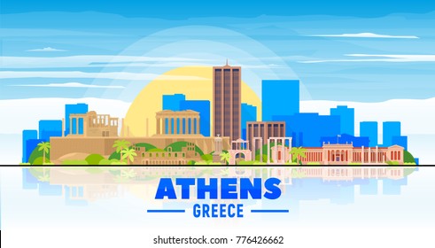 Athens( Greece ) city skyline with panorama on white background. Vector Illustration. Business travel and tourism concept with old buildings. Image for presentation, banner, web site.