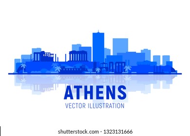 Athens( Greece ) city skyline silhouette with panorama on white background. Vector Illustration. Business travel and tourism concept with old buildings. Image for presentation, banner, web site. 