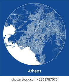 Athens Greece Europe City Map blue print round Circle vector illustration