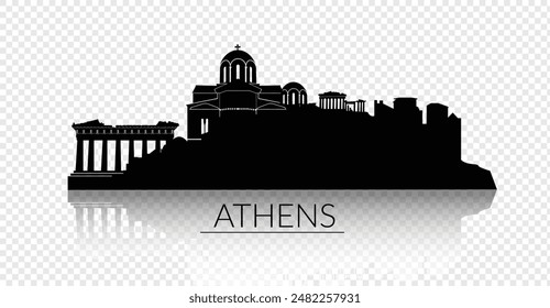 Athens, Greece landscape silhouette isolated on transparent background