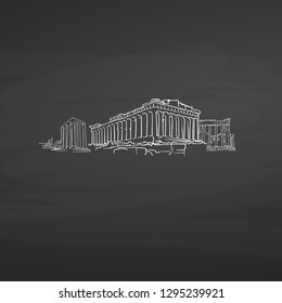 Athens Greece signs on blackboard. Digital chalk drawn vector sketch on blackboard. European capitals destinations.