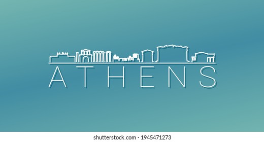 Athens, Greece Skyline Linear Design. Flat City Illustration Minimal Clip Art. Background Gradient Travel Vector Icon.