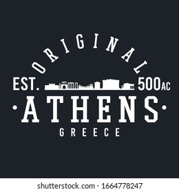 Athens, Greece Skyline Original. A Logotype Sports College and University Style. Illustration Design.