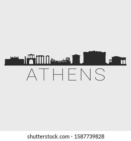 Athens Greece. Skyline Silhouette City. Design Vector. Famous Monuments Tourism Travel. Buildings Tour Landmark.
