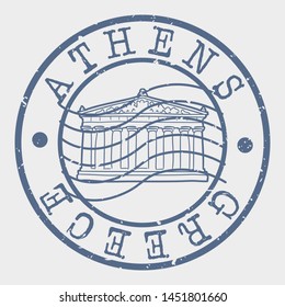 Athens Greece Stamp. Pantheon Silhouette Seal. Round Design. Vector Icon. Design Retro Insignia.