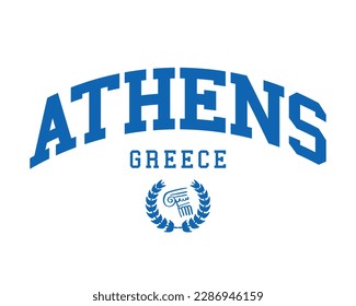 Athen Griechenland Vintage Typografie blauer Text. Vektorgrafik-Design für Modegrafik, T-Shirt-Druck.