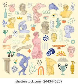 Atenas, estatua griega. Personajes de escultura mitológica, diseño de carteles y carteles de elementos de mármol aislados. Arte gráfico, abstracto de fondo, banner de diseño. Arte y cultura. Concepto de ilustración vectorial