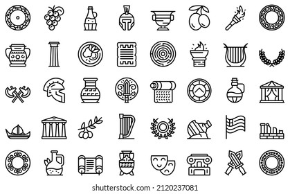 Athens icons set outline vector. Greece skyline. City building svg