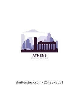 Athens logo with skyline, cityscape retro vector icon. Greece city horizon, facade, travel logotype