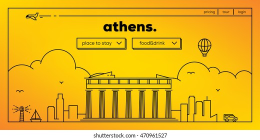 Athens Modern Web Banner Design with Vector Linear Skyline