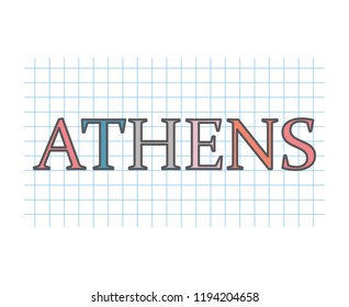 Athens on checkered paper texture- vector illustration