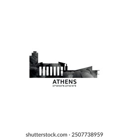 Athens panorama, vector badge, skyline logo and icon. Greece capital city horizon logotype with landmarks and building silhouettes. Isolated foggy abstract gradient graphic