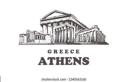 Athens sketch skyline. Greece, Athens hand drawn vector illustration. Isolated on white background. 