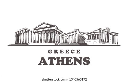 Athens sketch skyline. Greece, Athens hand drawn vector illustration. Isolated on white background. 