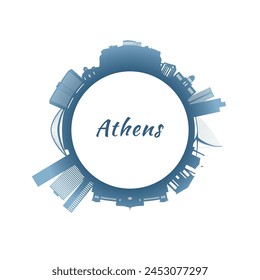 Athens skyline with colorful buildings. Circular style. Stock vector illustration.