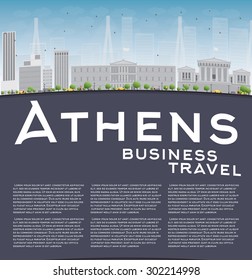 Athens Skyline with Grey Building, Blue Sky and copy space. Business and tourism concept with place for text. Image for presentation, banner, placard and web site. Vector Illustration