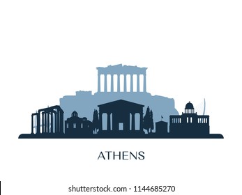 Athens skyline, monochrome silhouette. Vector illustration.