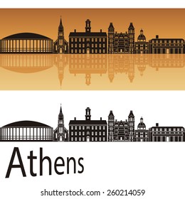 Athens skyline in orange background in editable vector file