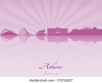 Athens skyline in purple radiant orchid in editable vector file
